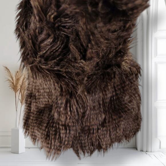 Bebe Brown Faux Fur Crop Jacket Size M Party Coat Feather Look 3/4 Sleeve - Picture 5 of 13